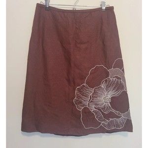 Nygard Collection Womens Floral Embroidered Knee Length Skirt Linen Blend Size 6